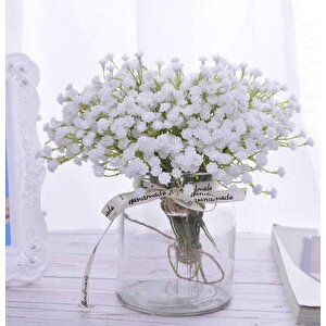 3lü Set Yapay Çiçek Plastik Beyaz Cipso 5 Dallı 35cm