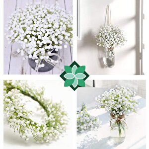 3lü Set Yapay Çiçek Plastik Beyaz Cipso 5 Dallı 35cm