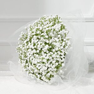 3lü Set Yapay Çiçek Plastik Beyaz Cipso 5 Dallı 35cm