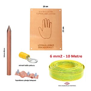 Statik Elektrik Topraklama Levha Seti (levha + Topraklama Çubuğu+topraklama Kablosu 10 Metre +bağlantı Mlz)