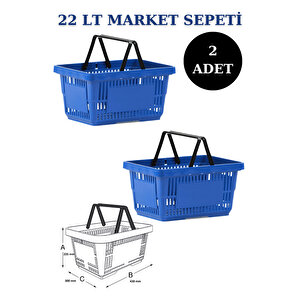 2 Adet 22 Litre Market Sepeti, Alışveriş Sepeti, Saplı Market Sepeti
