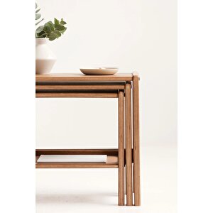 Line, Ahşap Zigon Sehpa, 50x50, Tik Renk, Cpt4740-50