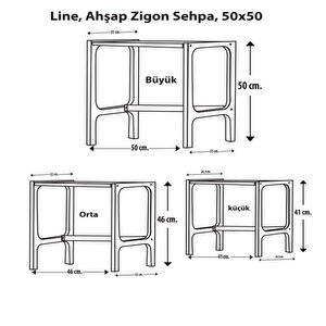Line, Ahşap Zigon Sehpa, 50x50, Tik Renk, Cpt4740-50