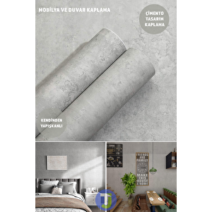 Kendinden Yapışkanlı Çimento Görünümlü Mutfak Banyo Duvar Dolap Masa Kaplama 60cmx500cm Gri