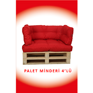 İç Ve Dış Mekan Palet Minderi, Balkon Minderi, Oturma Ve Yer Minderi 4 Lü Kırmızı