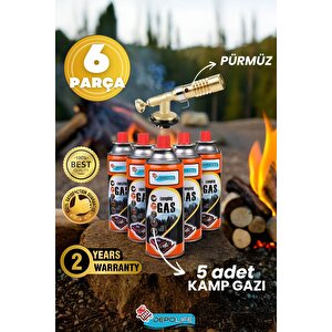 Tamirci Kaynak Şalama Pürmüzü Yüksek Alevli Metal Kafa Pürmüs Torch Ve 5li Kamp Gazı Seti 400ml