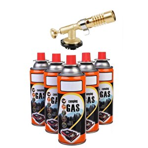 Tamirci Kaynak Şalama Pürmüzü Yüksek Alevli Metal Kafa Pürmüs Torch Ve 5li Kamp Gazı Seti 400ml