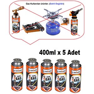 Kamp Ocağı Yedek Tüp Gazı Pürmüz Torc Kafası Için 5 Adet Kamp Gaz Tüpü Çakmak Gazı (400ml)