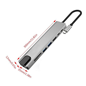 8 In 1 Type-c Usb 3.0 Hub Hdmi Ethernet Mikro Sdtf Otg Adaptörü