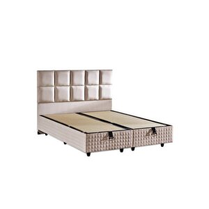 Star Yatak Seti 140x190 Cm Çift Kişilik Yaylı Sert Ortopedik Yatak Krem Keten Lüks Baza Başlık Takım