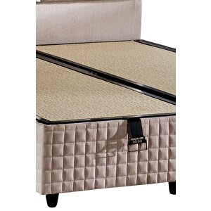Star Yatak Seti 150x200 Cm Çift Kişilik Yaylı Sert Ortopedik Yatak Krem Keten Lüks Baza Başlık Takım