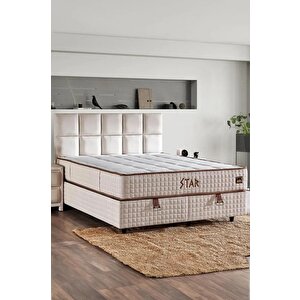 Star Yatak Seti 100x200 Cm Tek Kişilik Yaylı Sert Ortopedik Yatak Krem Keten Lüks Baza Başlık Takımı 100x200 cm