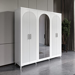 Ücretsiz Montaj Guneystore Oslo 6 Kapaklı Aynalı Komple Mdf Beyaz Gardırop