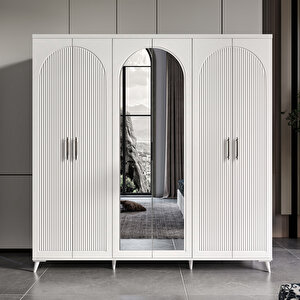 Ücretsiz Montaj Guneystore Oslo 6 Kapaklı Aynalı Komple Mdf Beyaz Gardırop