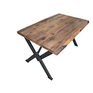 Masa 18049 Kütük Desen Model Ceviz Kaplama Ceviz Renk Tabla Metal X Ayak El Yapım