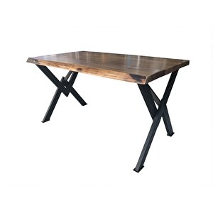 Masa 18049 Kütük Desen Model Ceviz Kaplama Ceviz Renk Tabla Metal X Ayak El Yapım