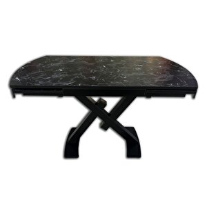 Masa 18109 X Ayak Model Metal Nikelaj Dikdörtgen Yan Açılı Siyah Mermer Mdf Tabla