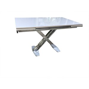 Masa 18110 X Ayak Metal Nikelaj Dikdörtgen Kelebek Yan Açılır Cam Tabla El Yapım