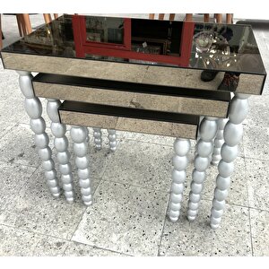 Zigon 18025 Sehpa Elma Model Beyaz Kayın Torna Parlak Gri Lake Ahşap Ayak El Yapı