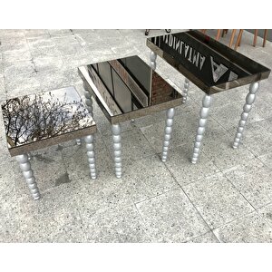Zigon 18025 Sehpa Elma Model Beyaz Kayın Torna Parlak Gri Lake Ahşap Ayak El Yapı