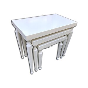 Zigon 18046 Sehpa Çi̇zgi̇li̇ Model Kayın Torna Retro Ayak Parlak Beyaz Lake El Yapım