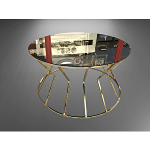 Brc 18066 Orta Sehpa Cadde Model Siyah Düz Temper Cam Metal Altın Renk Kaplama