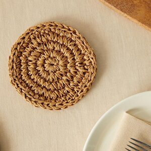 Ocean Home Textile 4'lü Bej Renk Rafya Bardak Altlığı Ø 11 Cm