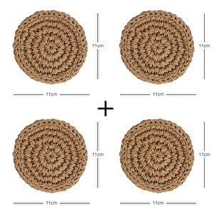Ocean Home Textile 4'lü Bej Renk Rafya Bardak Altlığı Ø 11 Cm