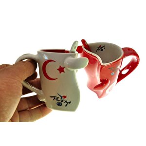 2 Li̇ Sarılan Küçük Türk Bayraklı Bardak Kupa Dekoratif Hediyelik Seramik