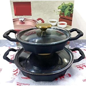 Oms Dodeca Döküm Granit 4 Parça Kapaklı Sahan Set 18-22 Cm Siyah