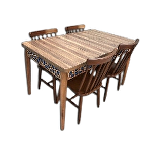 Masa-sandalye 17910 Moti̇f Klasik Model Kayın Retro Ayak Kafes Sandalye Ceviz