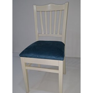 Sandalye17998 Çita Kayın Model Retro Ayak Parlak Mavi Örgü Döşeme Kumaş El Yapım