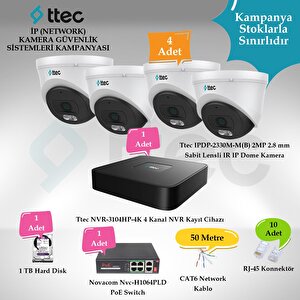 İp (network) 4 Adet Dome 2 Mp Güvenlik Kamera Seti
