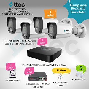 İp (network) 4 Adet Bullet 2 Mp Güvenlik Kamera Seti