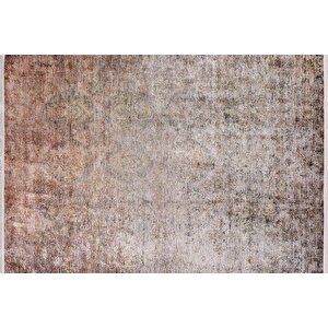 Kahverengi Salon&yolluk Dijital Baskılı Makinede Yıkanabilir Kaymaz Taban Saçaklı Halı Ha115 100x300 cm