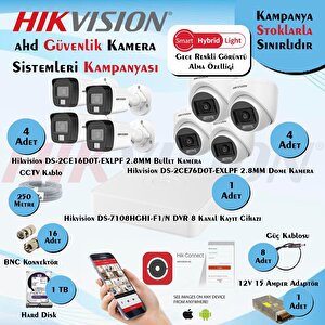 Hikvision Smart Hybrid Light Ahd 8 Adet 2 Mp Güvenlik Kamera Seti