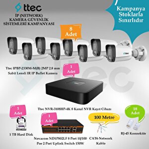 Ttec İp (network) 8 Adet Bullet 2 Mp Güvenlik Kamera Seti