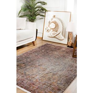 Kahverengi Salon&yolluk Dijital Baskılı Makinede Yıkanabilir Kaymaz Taban Saçaklı Halı Ha115 80x300 cm