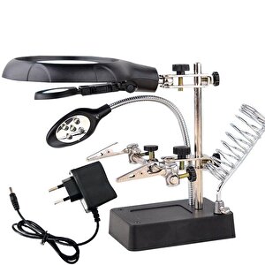 Büyüteç Mg-16129c Masa Üstü Havya Sehpasi Pi̇lli̇+adaptörlü (4.2v-500ma)