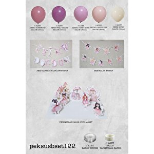 Peri Kızı Temalı Doğum Günü Süsleme Seti Banner Ve Masa Üstü Panolu Balon Zinciri Seti