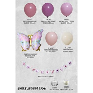 Kelebek Konsept Retro Renkler Kelebek Temalı Balon Zinciri Seti
