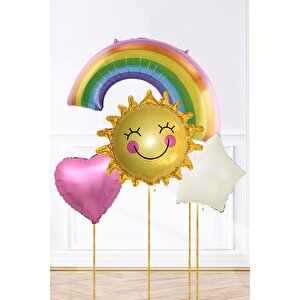 Gökkuşağı Güneş Folyo Balonlu Balon Süsleme Paketi