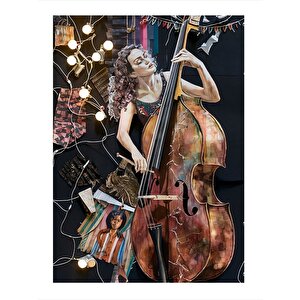 Çello Çalan Kadın Tasarım Ahşap Tablo 25cmx 35cm 25x35 cm