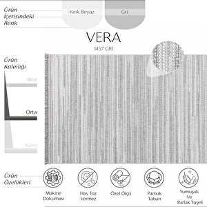 Vera 1457 Gri Yumuşak Dokulu Halı Salon Mutfak Koridor Kesme Yolluk Dokuma Makine Halısı 80x400 cm