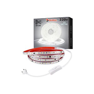 Sb-6508 20 Metre Beyaz Işık Yapışkanlı Yüksek Lümen Silikonlu Şerit Led Işık Fişli Aydınlatma 5 metre