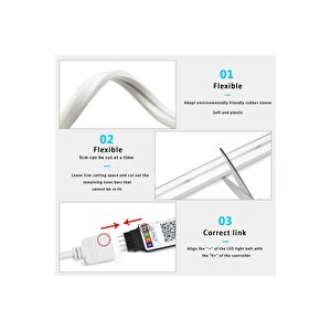Sb-6506 5 Metre 20 Renk Rf Kumandalı Renk Değiştiren Rgb Neon Led Şerit Işık Seti 5 metre