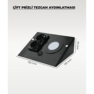 3w Siyah Çift Prizli Metal Tezgah Aydınlatma 3200k Sarı Işık