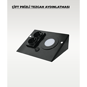 3w Siyah Çift Prizli Metal Tezgah Aydınlatma 3200k Sarı Işık