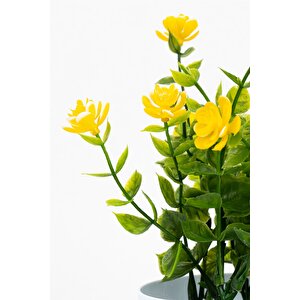 Beyaz Mini Saksıda Yapay Çiçek Sarı