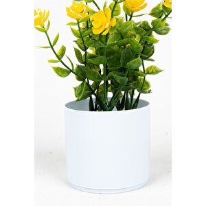 Beyaz Mini Saksıda Yapay Çiçek Sarı